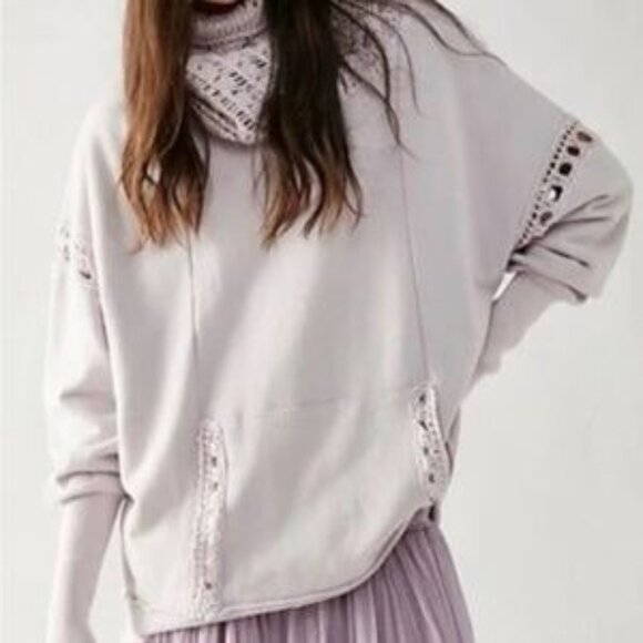 Free People Melody Crochet Trim Pullover Sweatshirt Lilac Lavender Womens - Picture 1 of 10